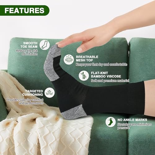 NOLUNT Diabetikersocken für Herren, 4 Paar Kompressionsstrümpfe für Neuropathie, Größen 9-12, 10-13, 13-15 (Schwarz, Large)