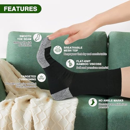 NOLUNT Diabetikersocken für Herren, 4 Paar Kompressionsstrümpfe für Neuropathie, Größen 9-12, 10-13, 13-15 (Schwarz, Large)