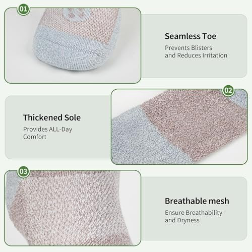 NOLUNT Diabetikersocken für Herren, 6 Paar Bambusviskose ohne Bündchen, Crew-Socken, Größen 9-12, 10-13, 13-15 (Weiß+Schwarz+Dunkelgrau+Tiefgrau+Sandfarben+Tiefblau - Large)