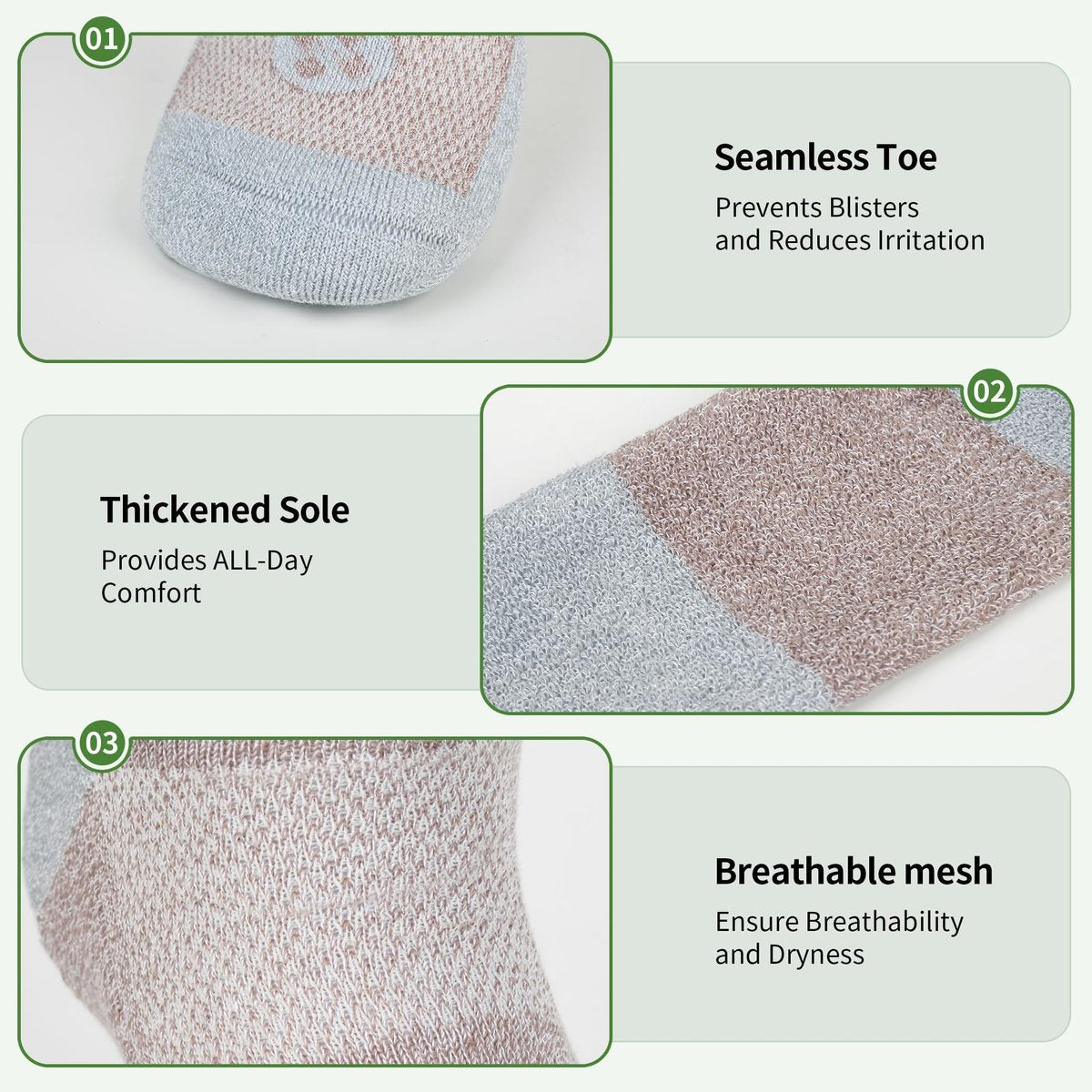 NOLUNT Diabetikersocken für Herren, 6 Paar Bambusviskose ohne Bündchen, Crew-Socken, Größen 9-12, 10-13, 13-15 (Weiß+Schwarz+Dunkelgrau+Tiefgrau+Sandfarben+Tiefblau - Large)