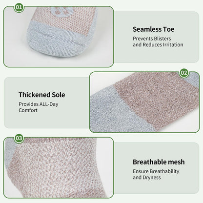 NOLUNT Diabetikersocken für Herren, 6 Paar Bambusviskose ohne Bündchen, Crew-Socken, Größen 9-12, 10-13, 13-15 (Weiß+Schwarz+Dunkelgrau+Tiefgrau+Sandfarben+Tiefblau - Large)