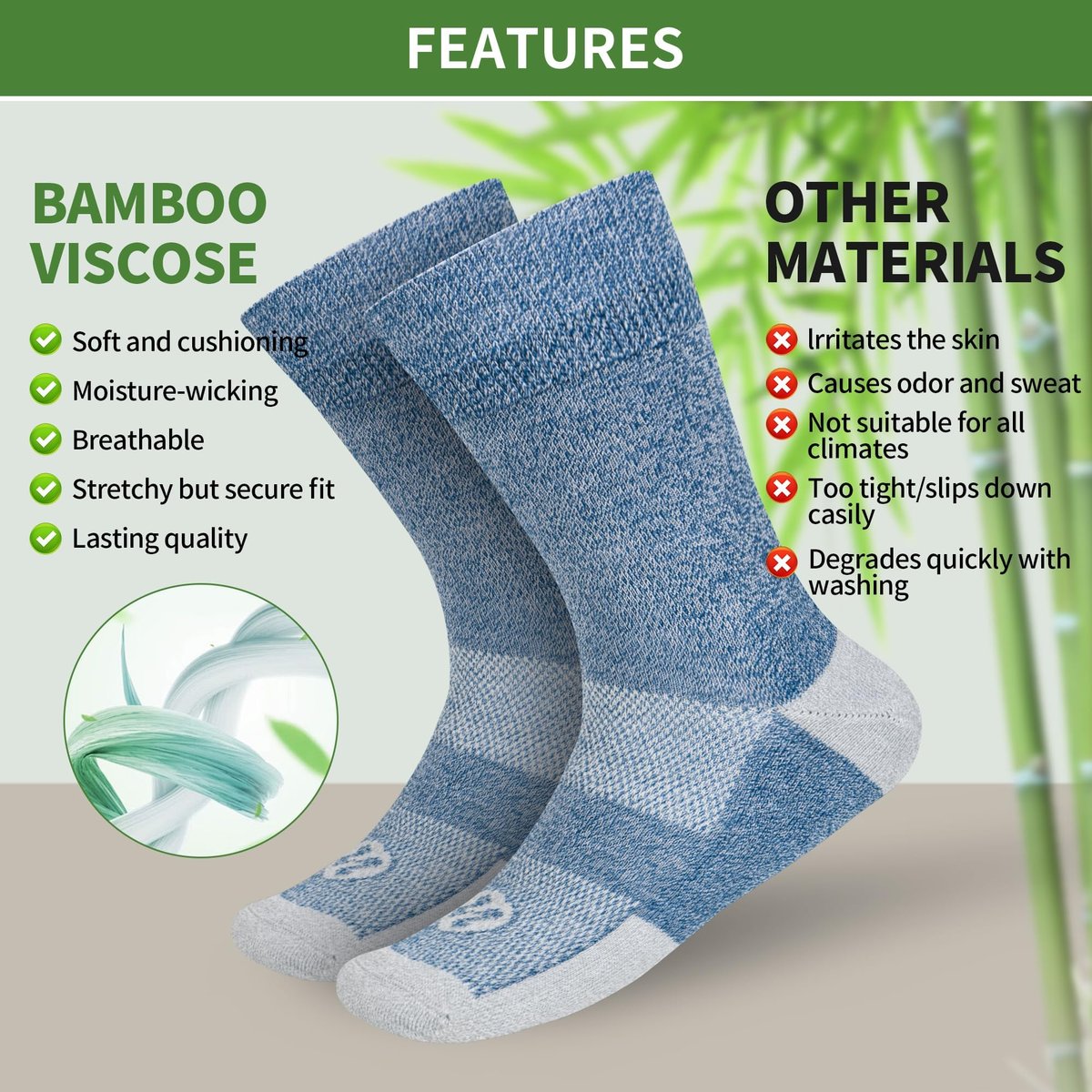 NOLUNT Diabetikersocken für Herren, 6 Paar Bambusviskose ohne Bündchen, Crew-Socken, Größen 9-12, 10-13, 13-15 (Weiß+Schwarz+Dunkelgrau+Tiefgrau+Sandfarben+Tiefblau - Large)