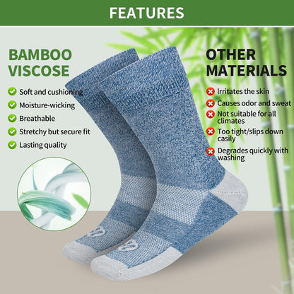 NOLUNT Diabetikersocken für Herren, 6 Paar Bambusviskose ohne Bündchen, Crew-Socken, Größen 9-12, 10-13, 13-15 (Weiß+Schwarz+Dunkelgrau+Tiefgrau+Sandfarben+Tiefblau - Large)