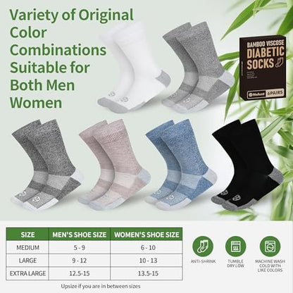 NOLUNT Diabetikersocken für Herren, 6 Paar Bambusviskose ohne Bündchen, Crew-Socken, Größen 9-12, 10-13, 13-15 (Weiß+Schwarz+Dunkelgrau+Tiefgrau+Sandfarben+Tiefblau - Large)