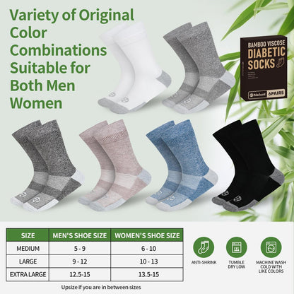 NOLUNT Diabetikersocken für Herren, 6 Paar Bambusviskose ohne Bündchen, Crew-Socken, Größen 9-12, 10-13, 13-15 (Weiß+Schwarz+Dunkelgrau+Tiefgrau+Sandfarben+Tiefblau - Large)