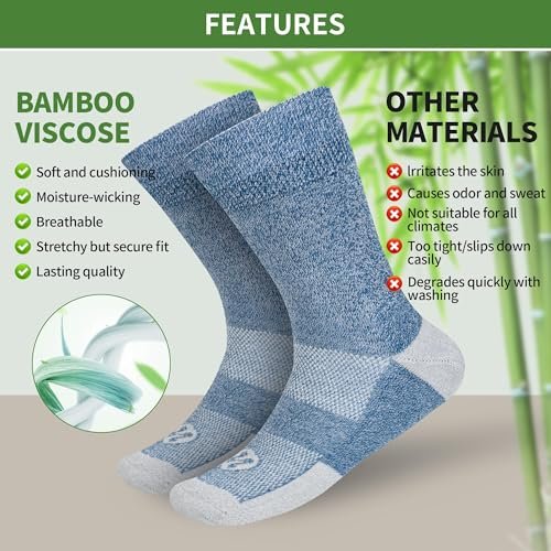 NOLUNT Diabetikersocken für Herren, 6 Paar Bambusviskose ohne Bündchen, Crew-Socken, Größen 9-12, 10-13, 13-15 (Weiß+Schwarz+Dunkelgrau+Tiefgrau+Sandfarben+Tiefblau - Large)