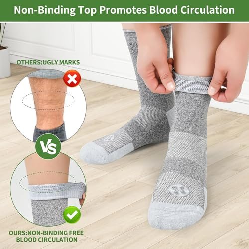 NOLUNT Diabetikersocken für Herren, 6 Paar Bambusviskose ohne Bündchen, Crew-Socken, Größen 9-12, 10-13, 13-15 (Weiß+Schwarz+Dunkelgrau+Tiefgrau+Sandfarben+Tiefblau - Large)