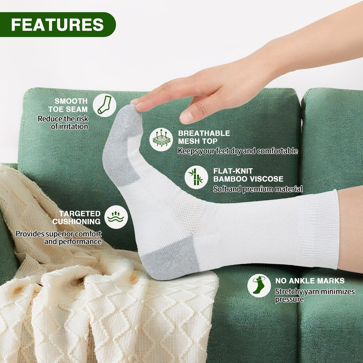 NOLUNT Diabetikersocken für Herren, 4 Paar Kompressionssocken für Neuropathie, Größen 9-12, 10-13, 13-15 (Dunkelblau/Weiß/Coffee/Schwarz - Large)