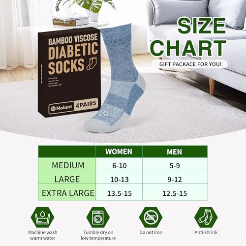 NOLUNT Diabetikersocken für Herren, 4 Paar Kompressionssocken für Neuropathie, Größen 9-12, 10-13, 13-15 (Dunkelblau/Weiß/Coffee/Schwarz - Large)