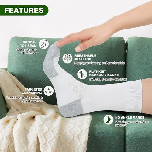 NOLUNT Diabetikersocken für Herren, 4 Paar Kompressionssocken für Neuropathie, Größen 9-12, 10-13, 13-15 (Dunkelblau/Weiß/Coffee/Schwarz - Large)