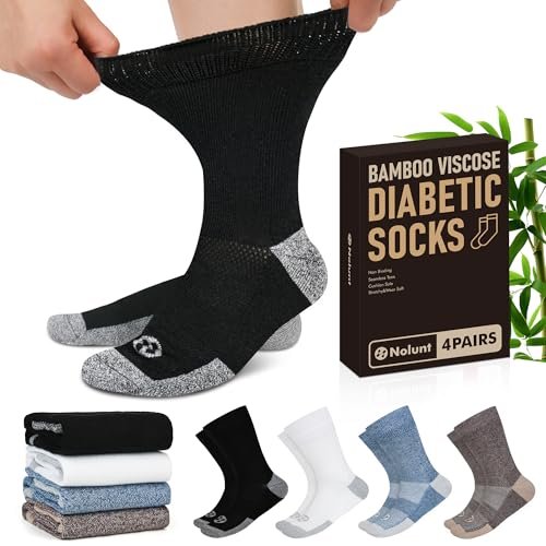 NOLUNT Diabetikersocken für Herren, 4 Paar Kompressionssocken für Neuropathie, Größen 9-12, 10-13, 13-15 (Dunkelblau/Weiß/Coffee/Schwarz - Large)