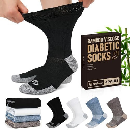NOLUNT Diabetikersocken für Herren, 4 Paar Kompressionssocken für Neuropathie, Größen 9-12, 10-13, 13-15 (Dunkelblau/Weiß/Coffee/Schwarz - Large)