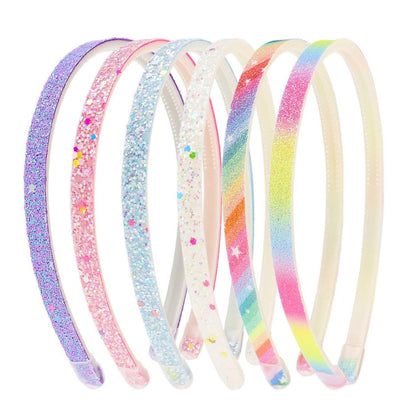 TKYPZY 6er Pack Glitzer-Stirnbänder – Dünne Glitzer-Stirnbänder für Frauen, Bunte Haarbänder, Plastik-Glitzer-Haarbänder, Regenbogen-Haarbänder mit Zähnen, Rutschfeste Haarbänder