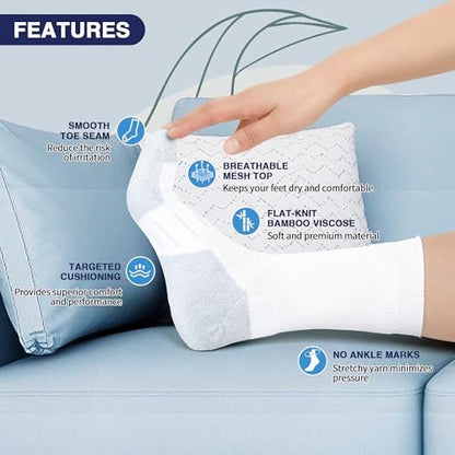 NOLUNT Diabetikersocken für Herren, 4 Paar nicht einschnürende, lockere, weite Socken mit hohem Bund für Herren, Größe 9-12, 10-13, 13-15 (Weiß, Large)