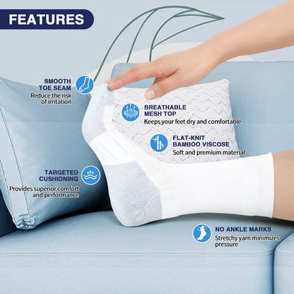 NOLUNT Diabetikersocken für Herren, 4 Paar nicht einschnürende, lockere, weite Socken mit hohem Bund für Herren, Größe 9-12, 10-13, 13-15 (Weiß, Large)