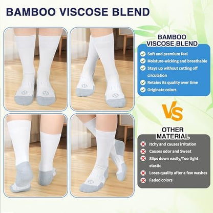NOLUNT Diabetikersocken für Herren, 4 Paar nicht einschnürende, lockere, weite Socken mit hohem Bund für Herren, Größe 9-12, 10-13, 13-15 (Weiß, Large)