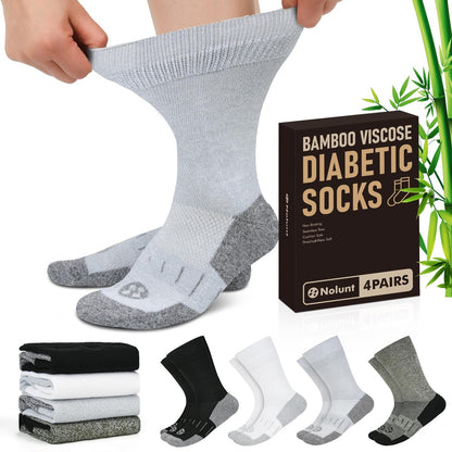 NOLUNT Diabetikersocken für Herren, 4 Paar, nicht einschnürend, lockerer breiter Bund, Socken für Herren Größe 9-12, 10-13, 13-15 (Weiß/Grau/Gelb-Cyan/Schwarz - Large)