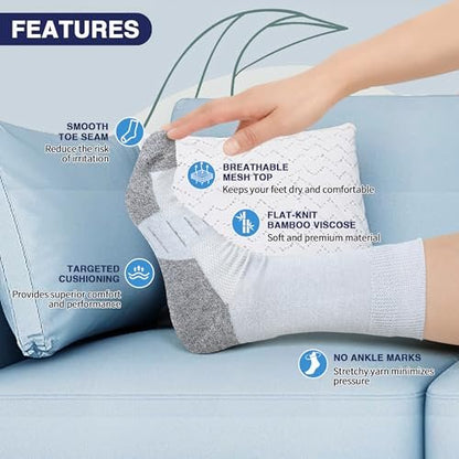 NOLUNT Diabetikersocken für Herren, 4 Paar, nicht einschnürend, lockerer breiter Bund, Socken für Herren Größe 9-12, 10-13, 13-15 (Weiß/Grau/Gelb-Cyan/Schwarz - Large)