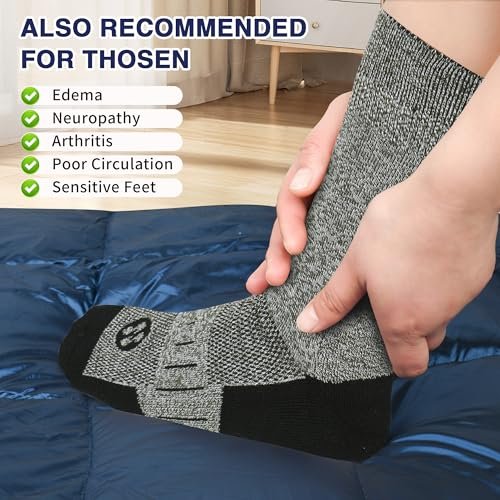 NOLUNT Diabetikersocken für Herren, 4 Paar, nicht einschnürend, lockerer breiter Bund, Socken für Herren Größe 9-12, 10-13, 13-15 (Weiß/Grau/Gelb-Cyan/Schwarz - Large)