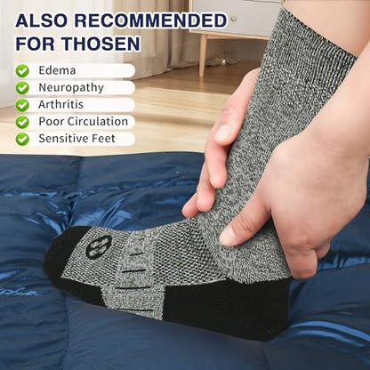 NOLUNT Diabetikersocken für Herren, 4 Paar, nicht einschnürend, lockerer breiter Bund, Socken für Herren Größe 9-12, 10-13, 13-15 (Weiß/Grau/Gelb-Cyan/Schwarz - Large)