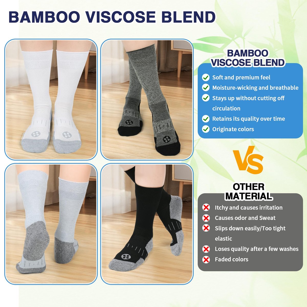 NOLUNT Diabetikersocken für Herren, 4 Paar, nicht einschnürend, lockerer breiter Bund, Socken für Herren Größe 9-12, 10-13, 13-15 (Weiß/Grau/Gelb-Cyan/Schwarz - Large)