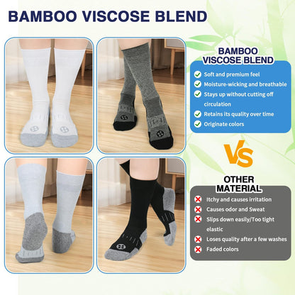 NOLUNT Diabetikersocken für Herren, 4 Paar, nicht einschnürend, lockerer breiter Bund, Socken für Herren Größe 9-12, 10-13, 13-15 (Weiß/Grau/Gelb-Cyan/Schwarz - Large)