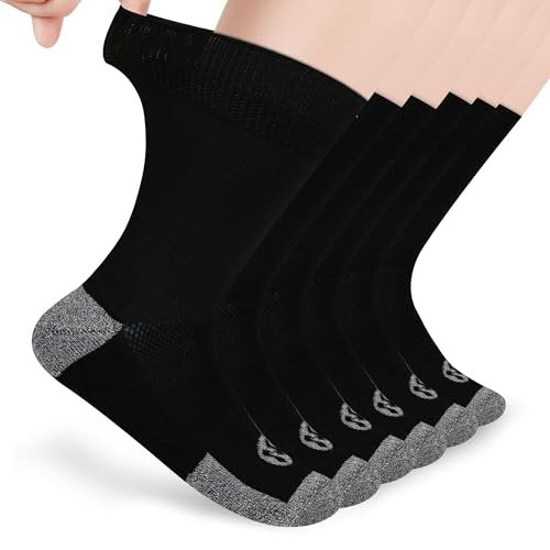 NOLUNT Diabetikersocken für Herren, 6 Paar, nicht einschnürend, für Neuropathie, Größen 9-12, 10-13, 13-15 (Schwarz, Large)