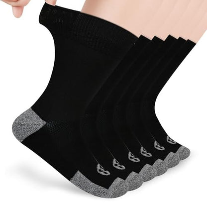 NOLUNT Diabetikersocken für Herren, 6 Paar, nicht einschnürend, für Neuropathie, Größen 9-12, 10-13, 13-15 (Schwarz, Large)