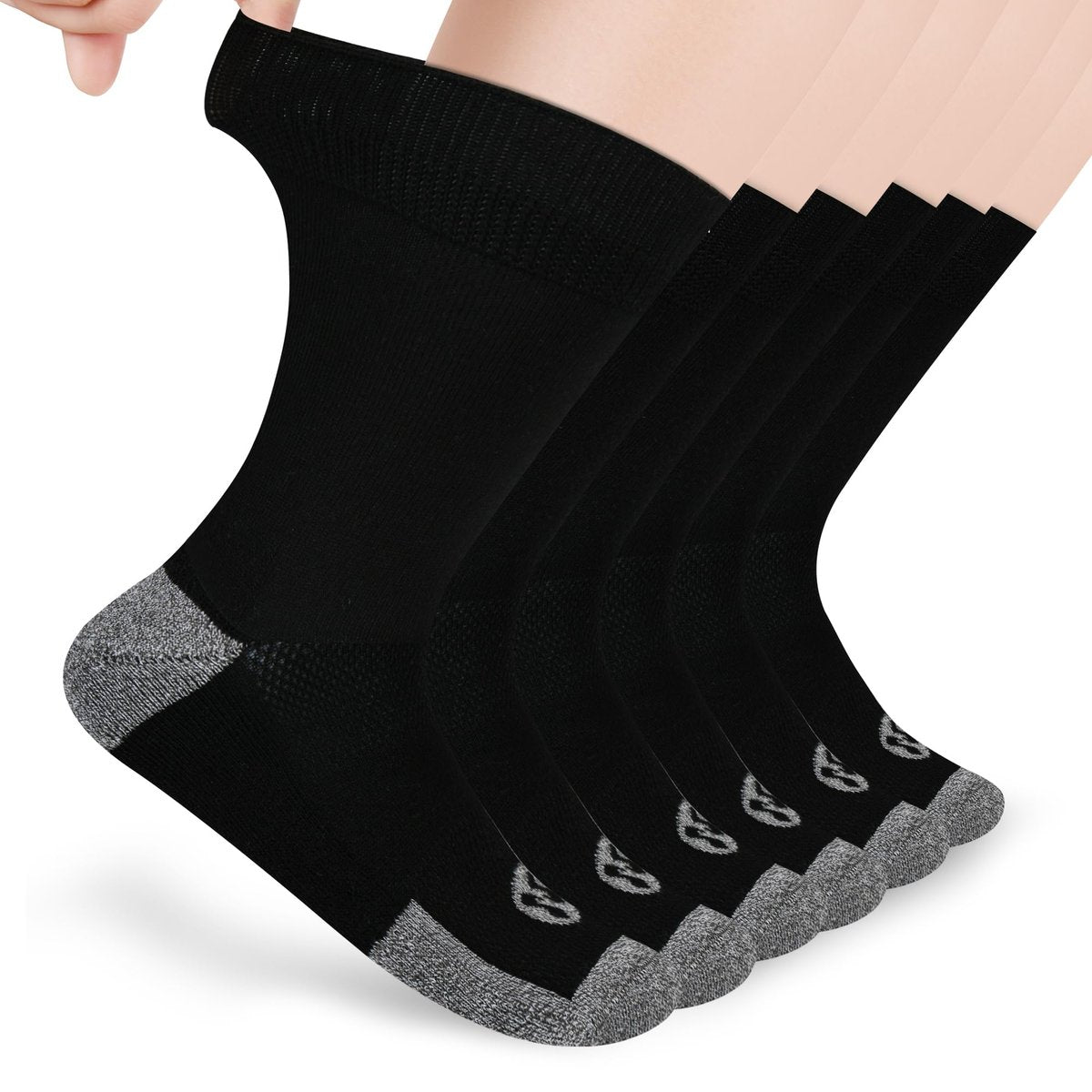 NOLUNT Diabetikersocken für Herren, 6 Paar, nicht einschnürend, für Neuropathie, Größen 9-12, 10-13, 13-15 (Schwarz, Large)
