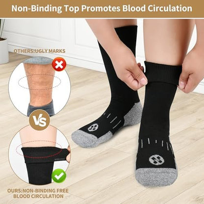 NOLUNT Diabetikersocken für Herren, 6 Paar, nicht einschnürend, für Neuropathie, Größen 9-12, 10-13, 13-15 (Schwarz, Large)