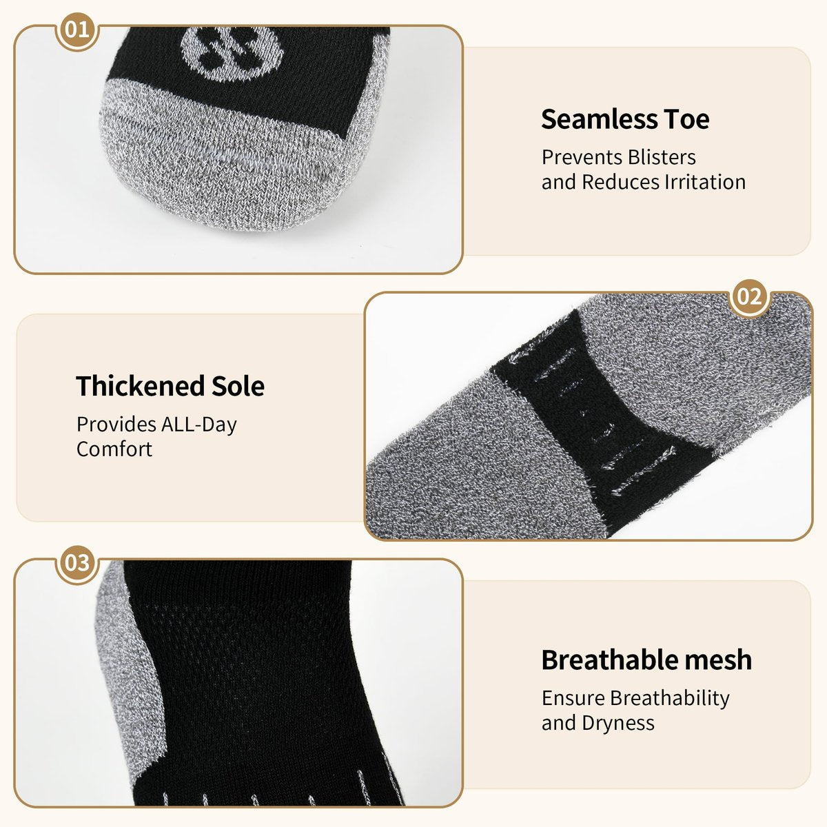 NOLUNT Diabetikersocken für Herren, 6 Paar, nicht einschnürend, für Neuropathie, Größen 9-12, 10-13, 13-15 (Schwarz, Large)
