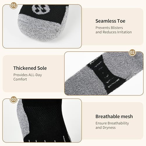 NOLUNT Diabetikersocken für Herren, 6 Paar, nicht einschnürend, für Neuropathie, Größen 9-12, 10-13, 13-15 (Schwarz, Large)