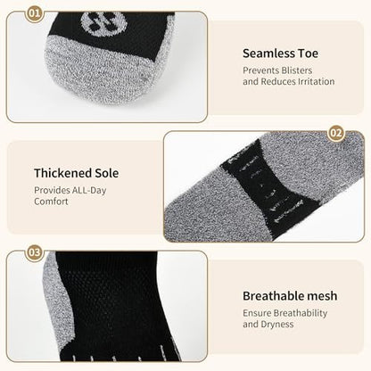 NOLUNT Diabetikersocken für Herren, 6 Paar, nicht einschnürend, für Neuropathie, Größen 9-12, 10-13, 13-15 (Schwarz, Large)