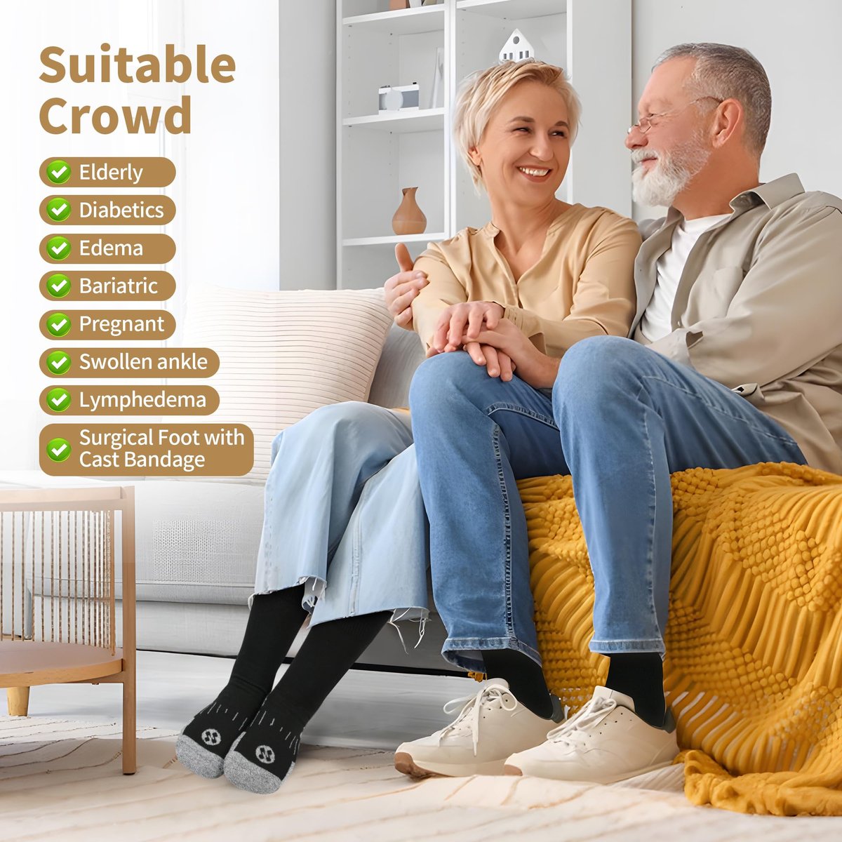 NOLUNT Diabetikersocken für Herren, 6 Paar, nicht einschnürend, für Neuropathie, Größen 9-12, 10-13, 13-15 (Schwarz, Large)
