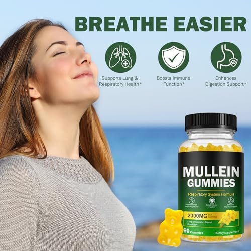 Nyloriaine Mullein Gummies für die Lunge – mit Mullein-Extrakt für Raucher – Unterstützt die Lungen- und Atemwegsgesundheit, beruhigt Halsreizungen, stärkt das Immunsystem – 60 Stück