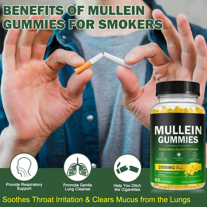 Nyloriaine Mullein Gummies für die Lunge – mit Mullein-Extrakt für Raucher – Unterstützt die Lungen- und Atemwegsgesundheit, beruhigt Halsreizungen, stärkt das Immunsystem – 60 Stück