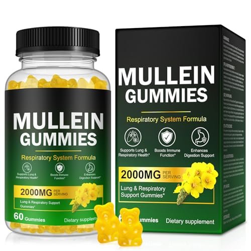 Nyloriaine Mullein Gummies für die Lunge – mit Mullein-Extrakt für Raucher – Unterstützt die Lungen- und Atemwegsgesundheit, beruhigt Halsreizungen, stärkt das Immunsystem – 60 Stück