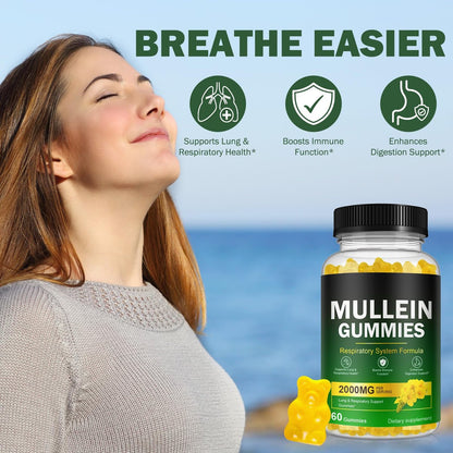 Nyloriaine Mullein Gummies für die Lunge – mit Mullein-Extrakt für Raucher – Unterstützt die Lungen- und Atemwegsgesundheit, beruhigt Halsreizungen, stärkt das Immunsystem – 60 Stück