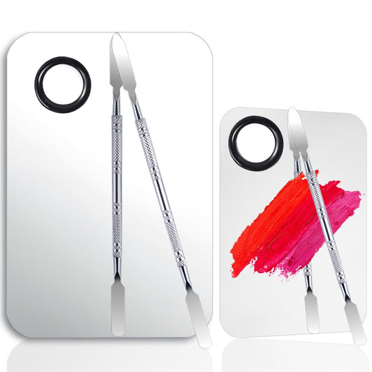 2er-Set Make-up-Mischpalette aus Edelstahl mit Spatel – Professionelles Make-up-Zubehör für Foundation, Lidschatten & Nagellack