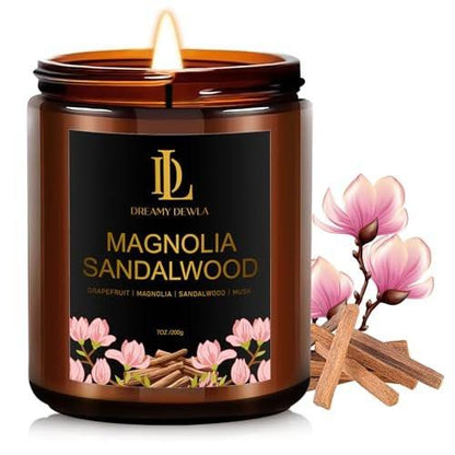 Magnolie & Sandelholz Duftkerzen, Sojakerze für Zuhause, Amber-Glas-Kerzen Geschenke für Männer und Frauen, 7oz