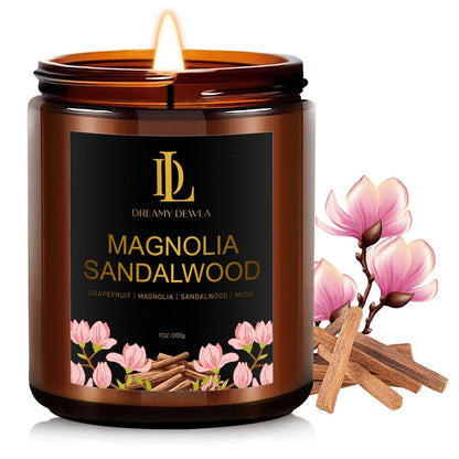 Magnolie & Sandelholz Duftkerzen, Sojakerze für Zuhause, Amber-Glas-Kerzen Geschenke für Männer und Frauen, 7oz