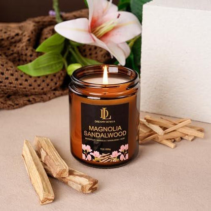 Magnolie & Sandelholz Duftkerzen, Sojakerze für Zuhause, Amber-Glas-Kerzen Geschenke für Männer und Frauen, 7oz