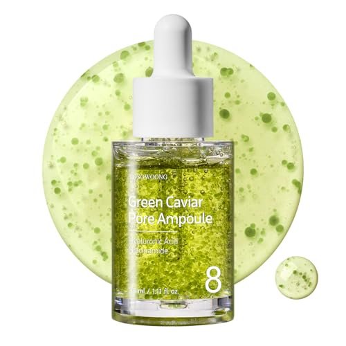 TOSOWOONG Green Caviar Poren Ampulle mit 2.500 ppm Grüner Kaviar, Niacinamid, Porenminimierer, Feuchtigkeitsspendend, Straffend, Porenverkleinernd, Koreanische Hautpflege, 33 ml