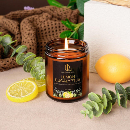 Zitronen-Eukalyptus Duftkerze, Sojakerze für Zuhause, Amber Glas Kerze Geschenk für Damen Herren, 7oz