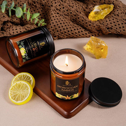 Zitronen-Eukalyptus Duftkerze, Sojakerze für Zuhause, Amber Glas Kerze Geschenk für Damen Herren, 7oz