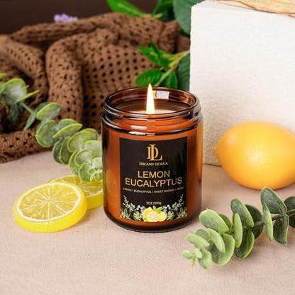 Zitronen-Eukalyptus Duftkerze, Sojakerze für Zuhause, Amber Glas Kerze Geschenk für Damen Herren, 7oz