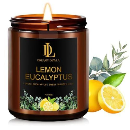 Zitronen-Eukalyptus Duftkerze, Sojakerze für Zuhause, Amber Glas Kerze Geschenk für Damen Herren, 7oz