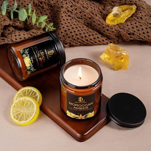 Zitronen-Eukalyptus Duftkerze, Sojakerze für Zuhause, Amber Glas Kerze Geschenk für Damen Herren, 7oz