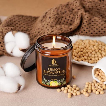 Zitronen-Eukalyptus Duftkerze, Sojakerze für Zuhause, Amber Glas Kerze Geschenk für Damen Herren, 7oz