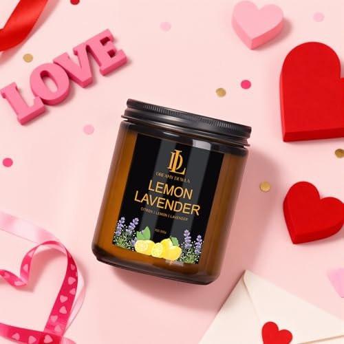 Lemon Lavender Duftkerze, Sojakerze mit Zitrone und Lavendel, 200g, 50 Stunden Brenndauer, Geschenk für Muttertag, Wohnaccessoire